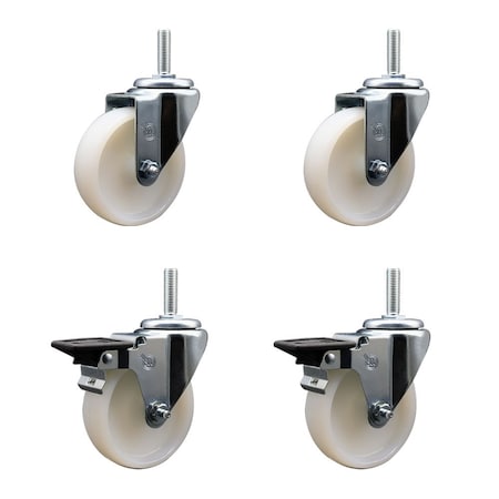 Service Caster 4 Inch Nylon Wheel Swivel 58 Inch Threaded Stem Caster Set 2 Brakes SCC SCC-TS20S414-NYS-58212-2-PLB-2
